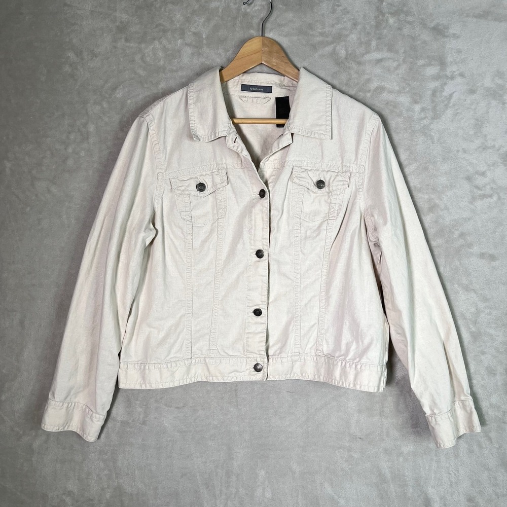 Liz Claiborne Linen Cotton Jacket XL Beige Cropped Utility Lightweight Coastal